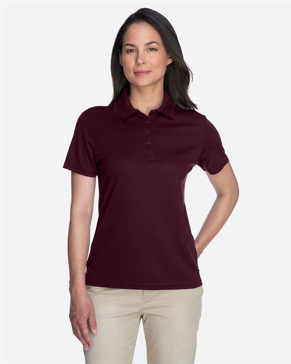 Women's Origin Performance Piqué Polo - OnModelFront - B205A7532 - Burgundy