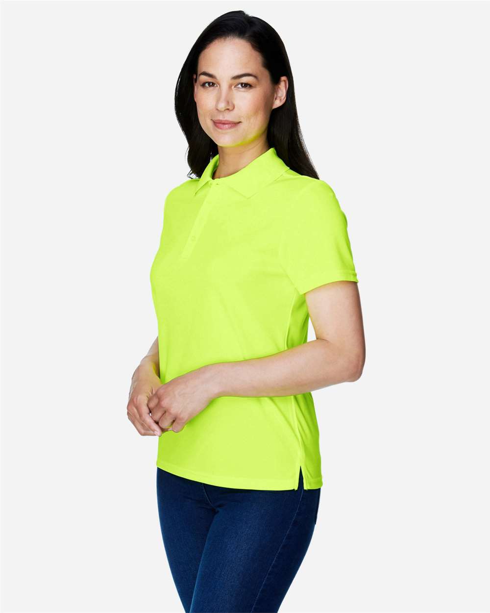 Women's Origin Performance Piqué Polo - OnModelSide - B205A7162 - Safety Yellow