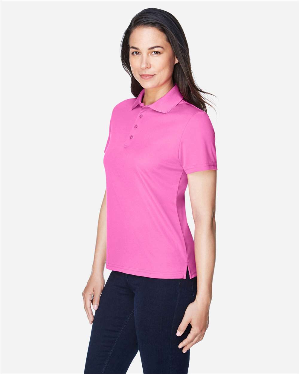 Women's Origin Performance Piqué Polo - OnModelSide - B205A7302 - Charity Pink