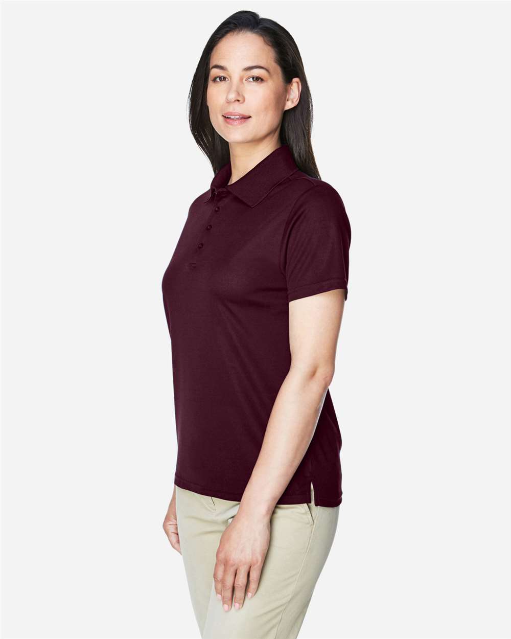 Women's Origin Performance Piqué Polo - OnModelSide - B205A7532 - Burgundy