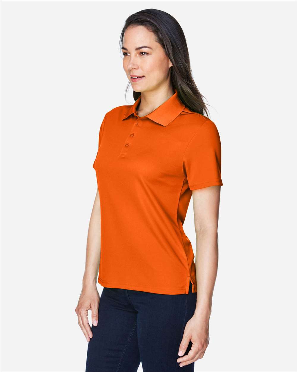 Women's Origin Performance Piqué Polo - OnModelSide - B205A7662 - Campus Orange