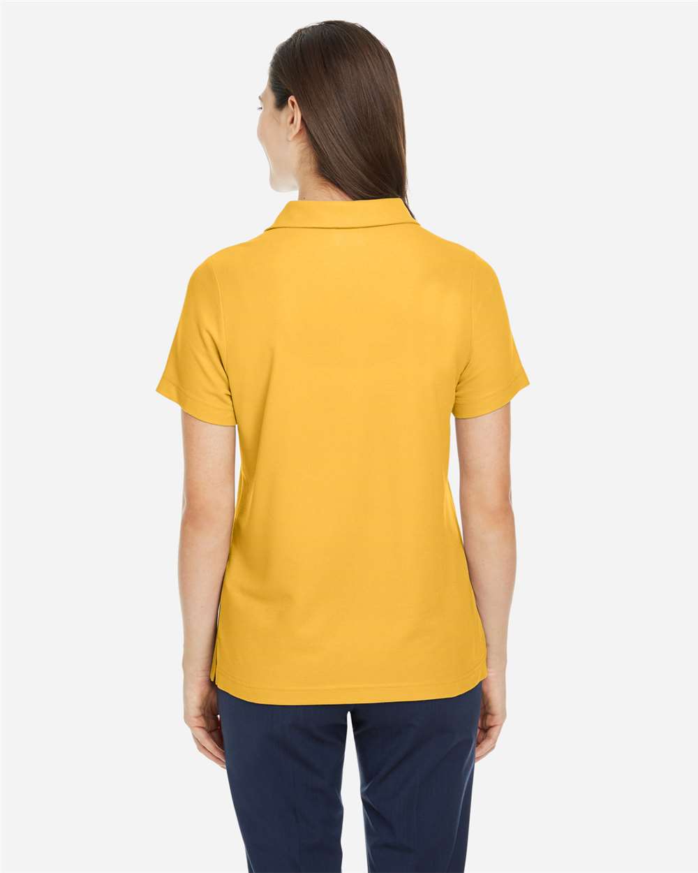 Women's Fusion ChromaSoft™ Pique Polo - OnModelBack - B280A7122 - Campus Gold
