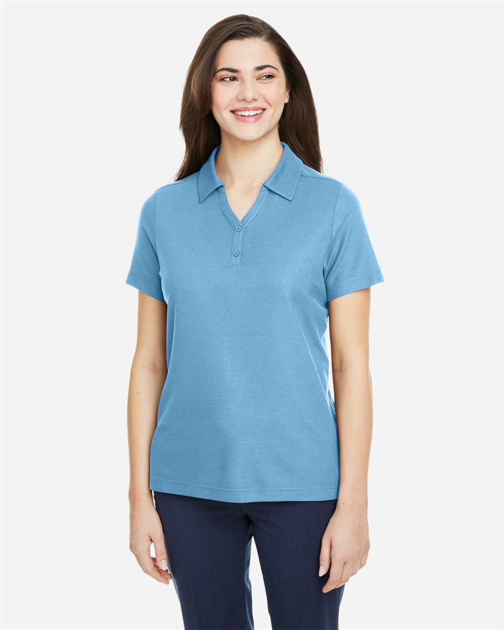 Women's Fusion ChromaSoft™ Pique Polo - OnModelFront - B280A7262 - Columbia Blue