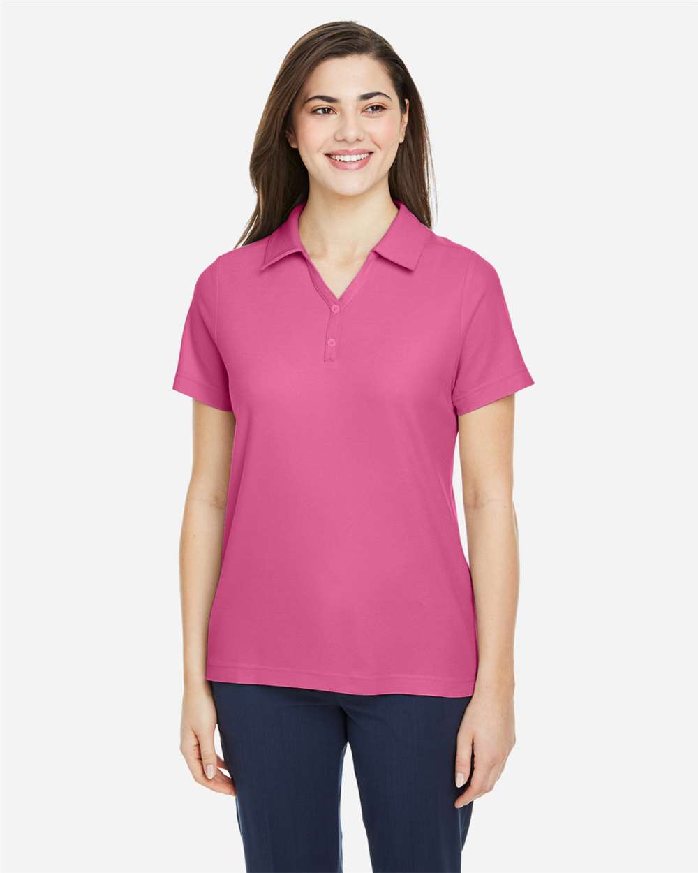 Women's Fusion ChromaSoft™ Pique Polo - OnModelFront - B280A7302 - Charity Pink