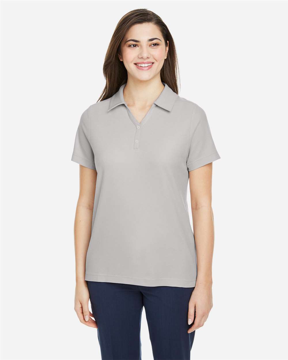 Women's Fusion ChromaSoft™ Pique Polo - OnModelFront - B280A7352 - Platinum