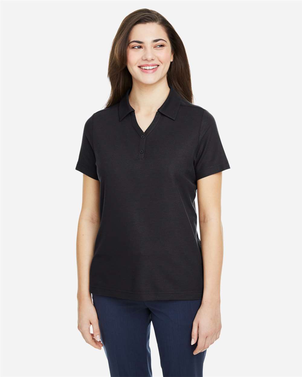Women's Fusion ChromaSoft™ Pique Polo - OnModelFront - B280A7502 - Black