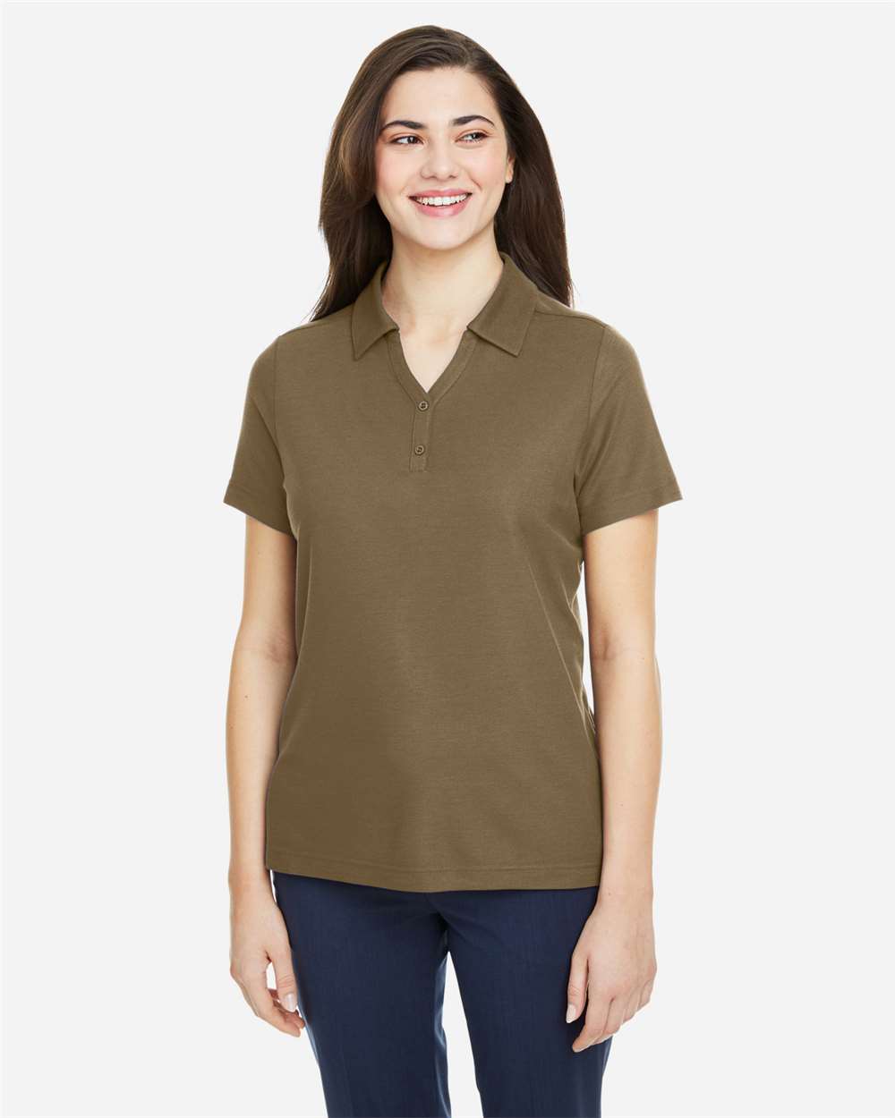 Women's Fusion ChromaSoft™ Pique Polo - OnModelFront - B280A7552 - Coyote Brown