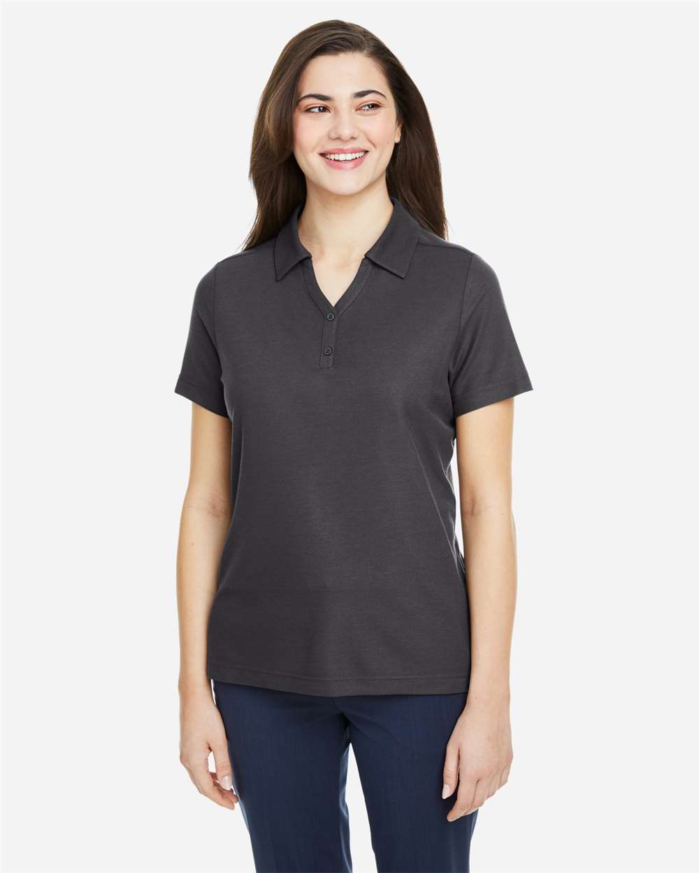 Women's Fusion ChromaSoft™ Pique Polo - OnModelFront - B280A7582 - Carbon
