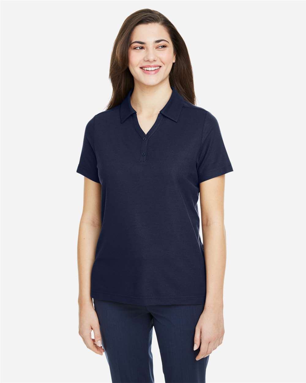 Women's Fusion ChromaSoft™ Pique Polo - OnModelFront - B280A7652 - Classic Navy