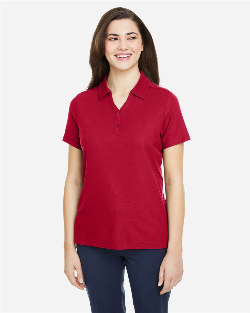 Women's Fusion ChromaSoft™ Pique Polo - OnModelFront - B280A7702 - Classic Red