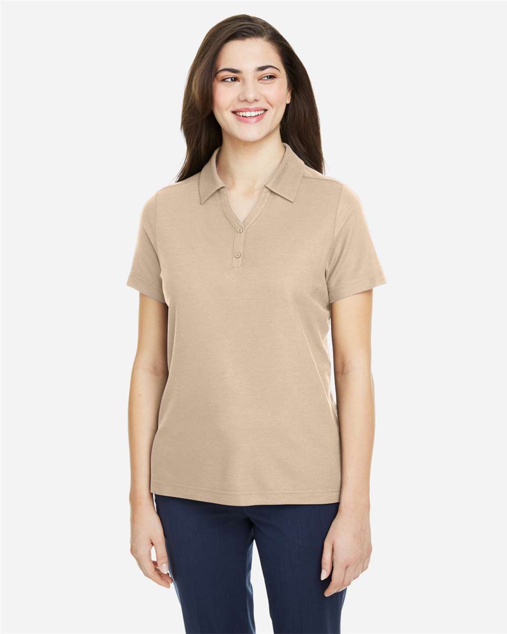 Women's Fusion ChromaSoft™ Pique Polo - OnModelFront - B280A7732 - Stone