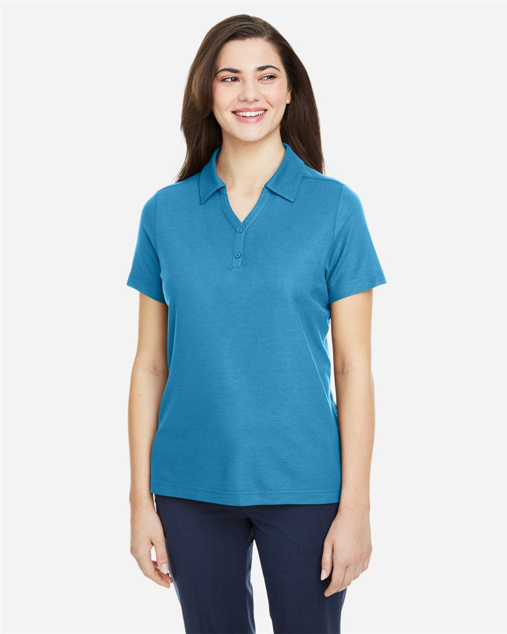 Women's Fusion ChromaSoft™ Pique Polo - OnModelFront - B280A7762 - Electric Blue