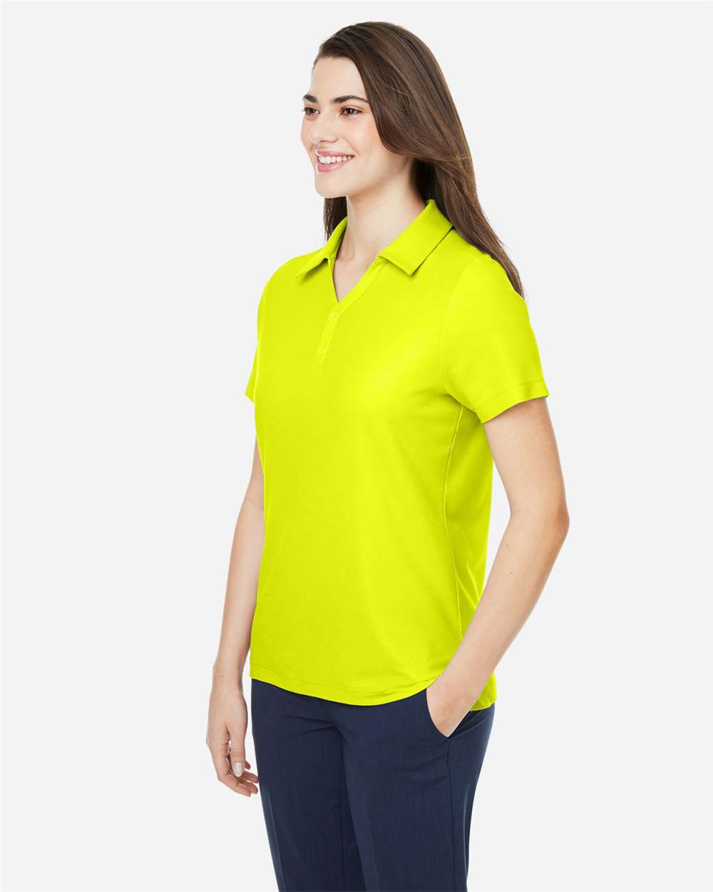 Women's Fusion ChromaSoft™ Pique Polo - OnModelSide - B280A7162 - Safety Yellow