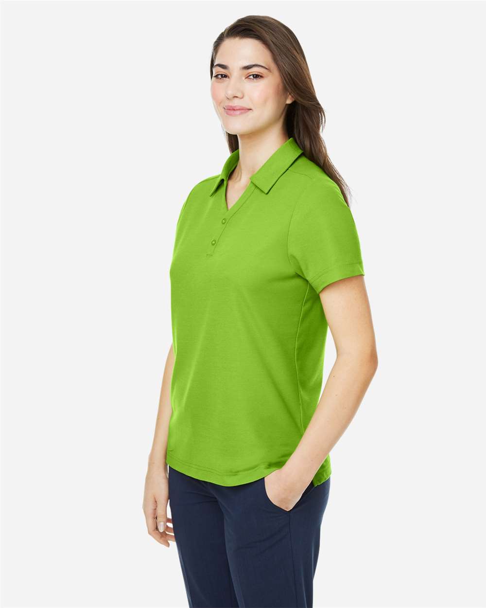 Women's Fusion ChromaSoft™ Pique Polo - OnModelSide - B280A7172 - Acid Green