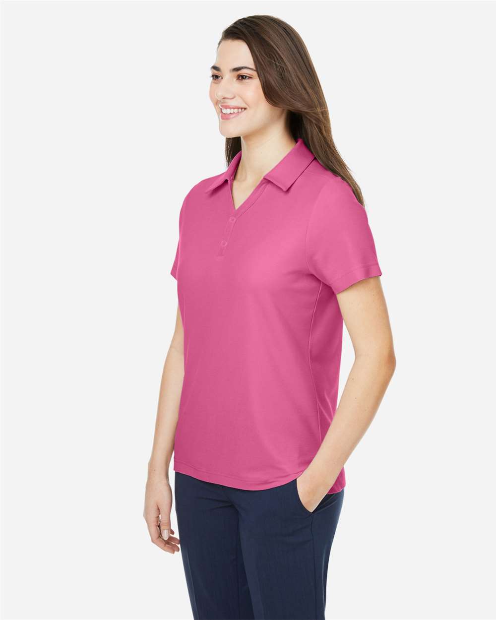 Women's Fusion ChromaSoft™ Pique Polo - OnModelSide - B280A7302 - Charity Pink