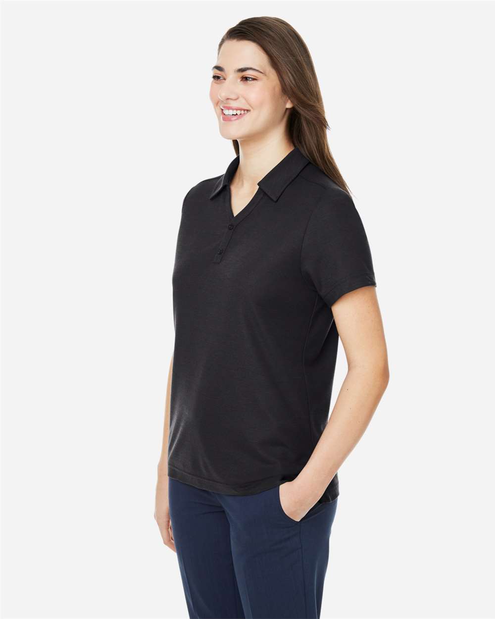 Women's Fusion ChromaSoft™ Pique Polo - OnModelSide - B280A7502 - Black