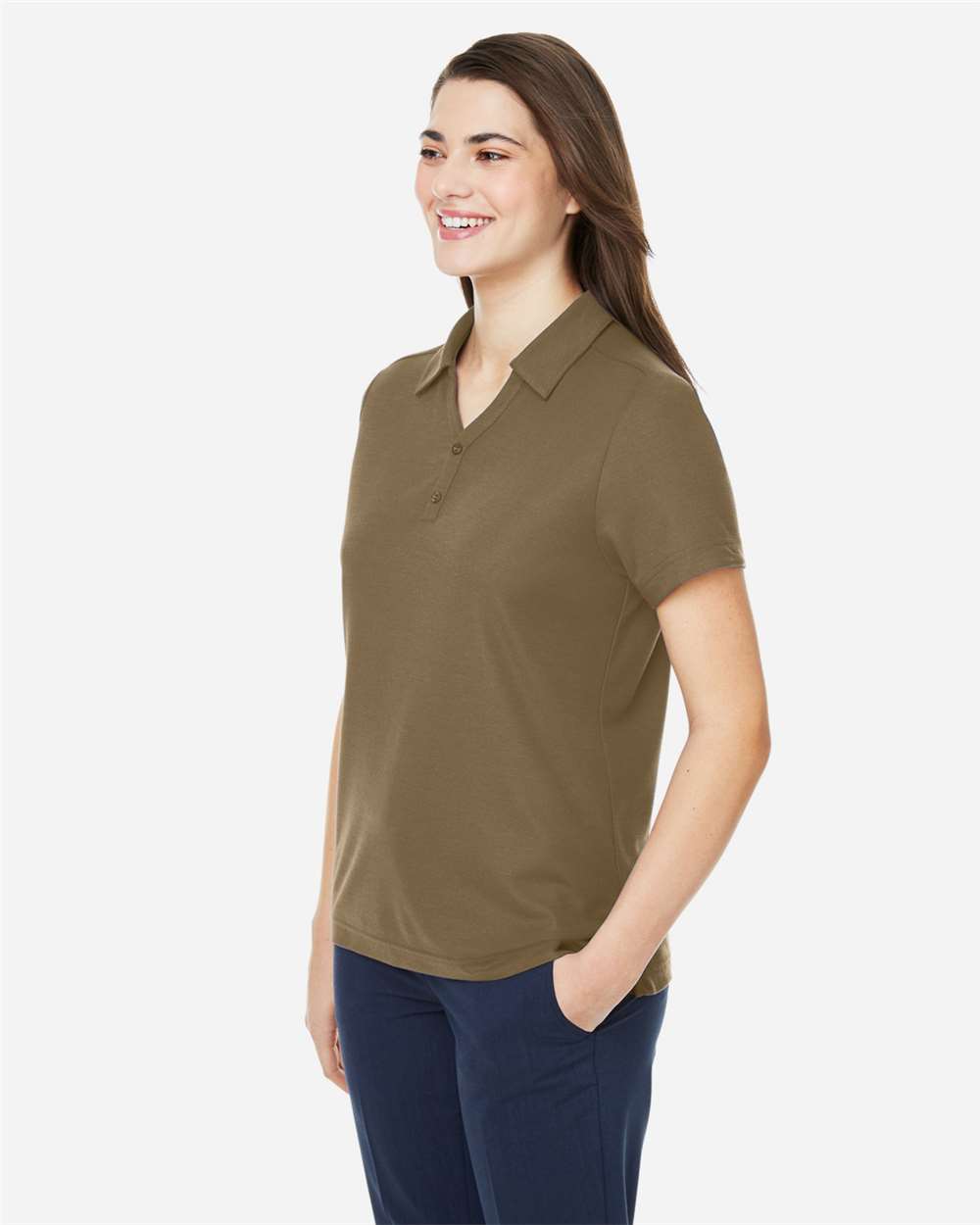 Women's Fusion ChromaSoft™ Pique Polo - OnModelSide - B280A7552 - Coyote Brown