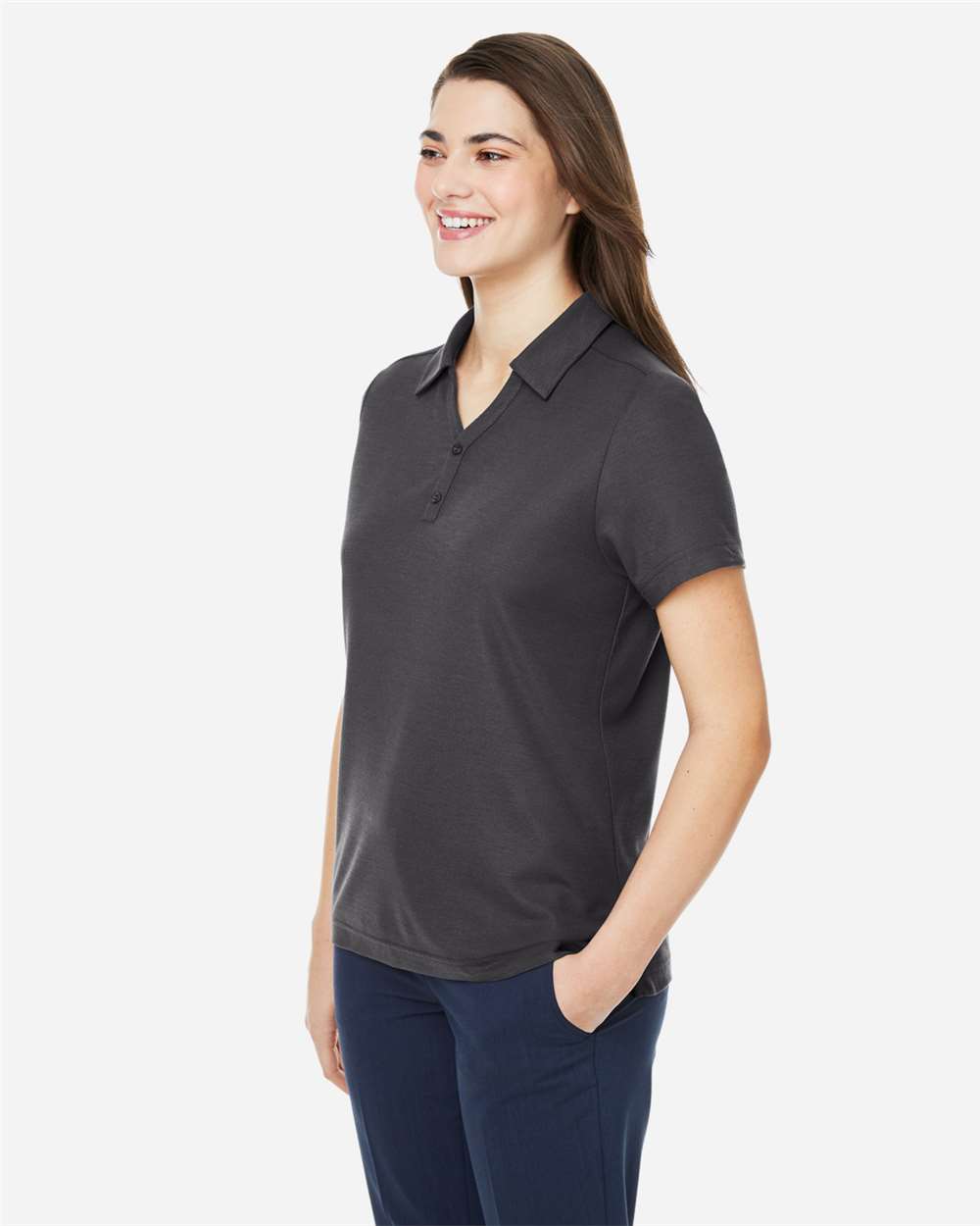 Women's Fusion ChromaSoft™ Pique Polo - OnModelSide - B280A7582 - Carbon