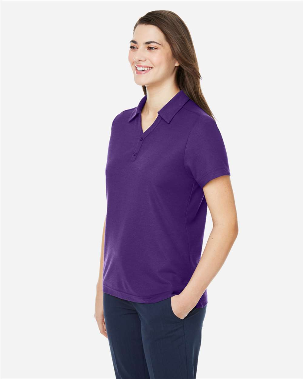 Women's Fusion ChromaSoft™ Pique Polo - OnModelSide - B280A7672 - Campus Purple