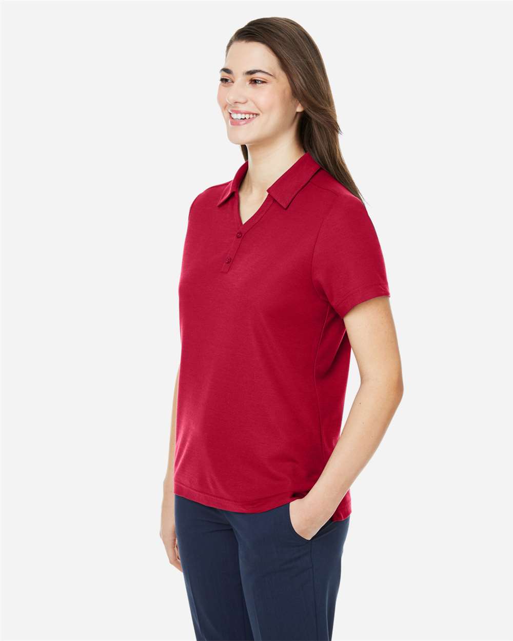 Women's Fusion ChromaSoft™ Pique Polo - OnModelSide - B280A7702 - Classic Red