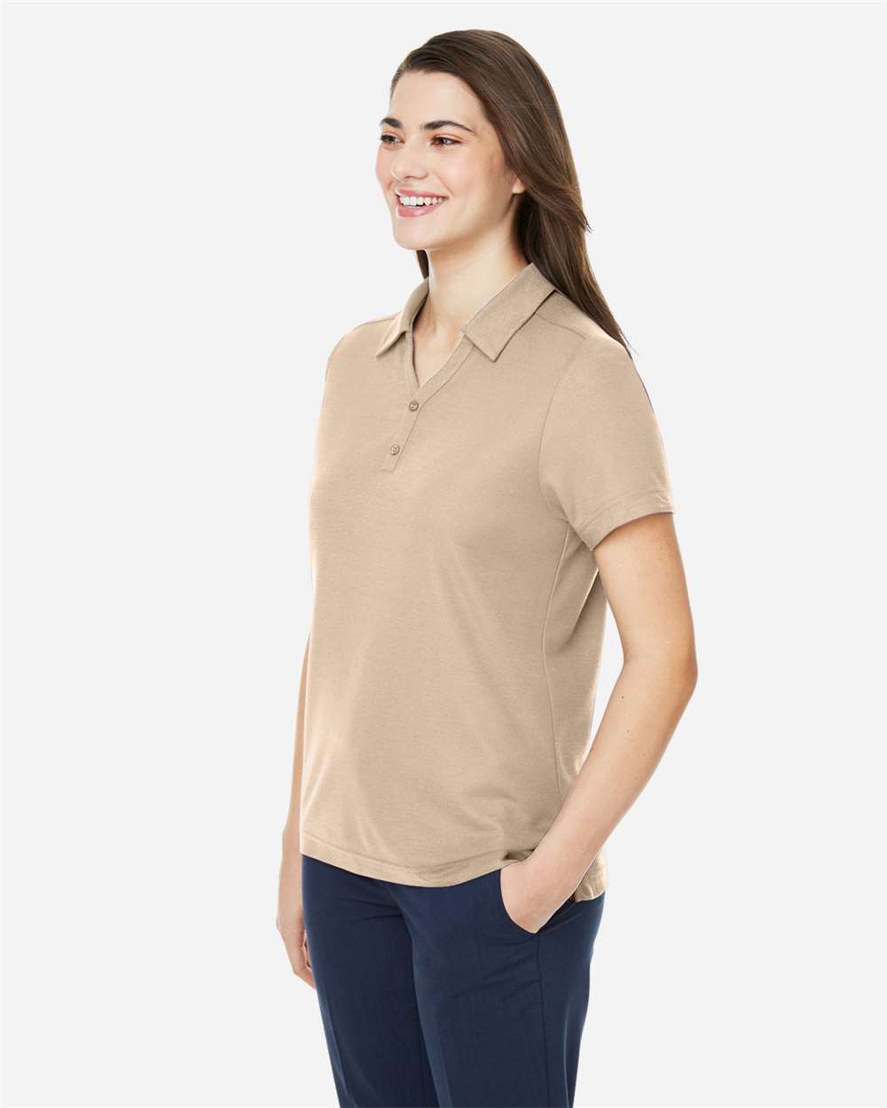 Women's Fusion ChromaSoft™ Pique Polo - OnModelSide - B280A7732 - Stone
