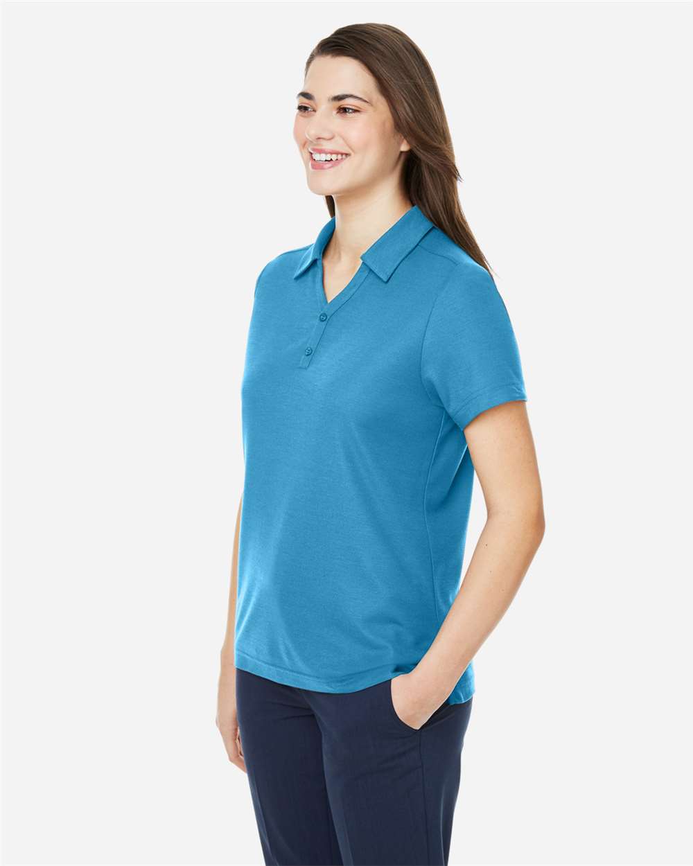 Women's Fusion ChromaSoft™ Pique Polo - OnModelSide - B280A7762 - Electric Blue