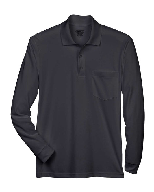 Men's Pinnacle Performance Long Sleeve Piqué Polo with Pocket - Front - B238A7503 - Black