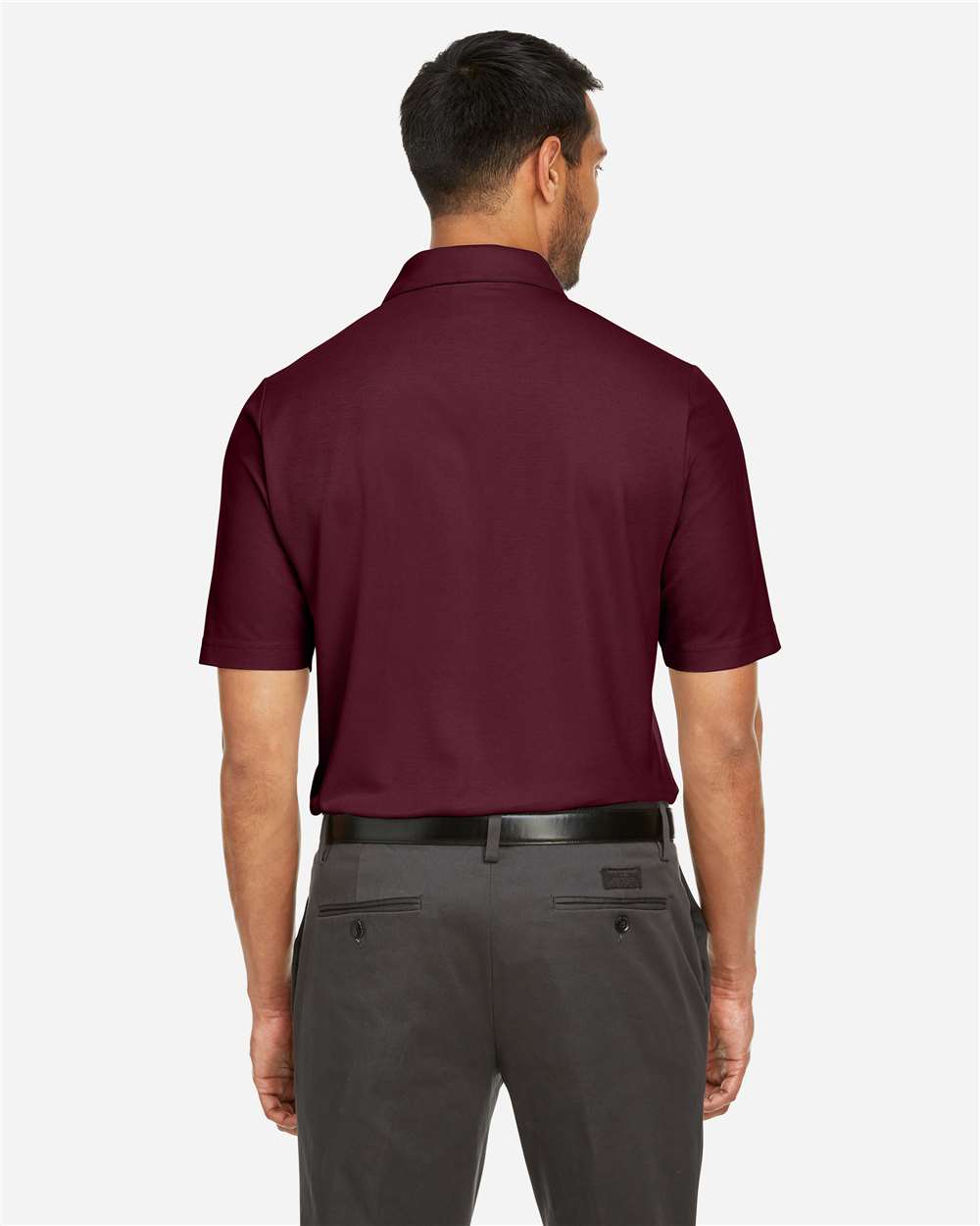 Men's Fusion ChromaSoft™ Pique Polo - OnModelBack - B275A7533 - Burgundy