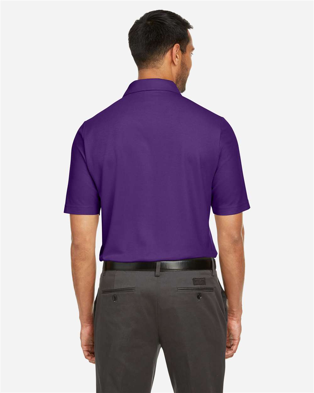 Men's Fusion ChromaSoft™ Pique Polo - OnModelBack - B275A7673 - Campus Purple