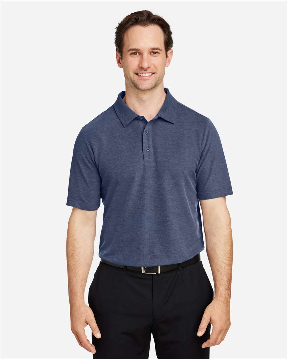 Men's Fusion ChromaSoft™ Pique Polo - OnModelFront - B275A7113 - Classic Navy Heather