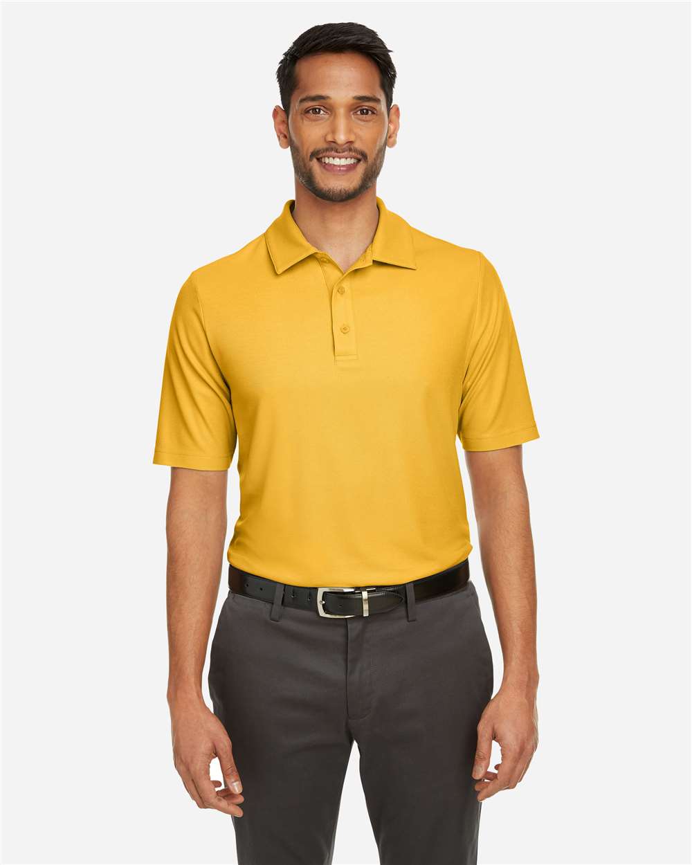 Men's Fusion ChromaSoft™ Pique Polo - OnModelFront - B275A7123 - Campus Gold