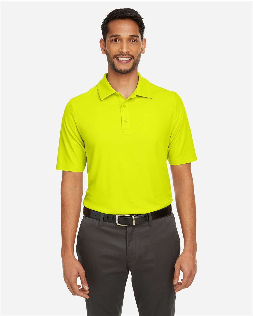 Men's Fusion ChromaSoft™ Pique Polo - OnModelFront - B275A7163 - Safety Yellow