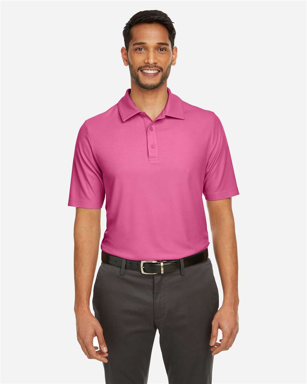 Men's Fusion ChromaSoft™ Pique Polo - OnModelFront - B275A7303 - Charity Pink