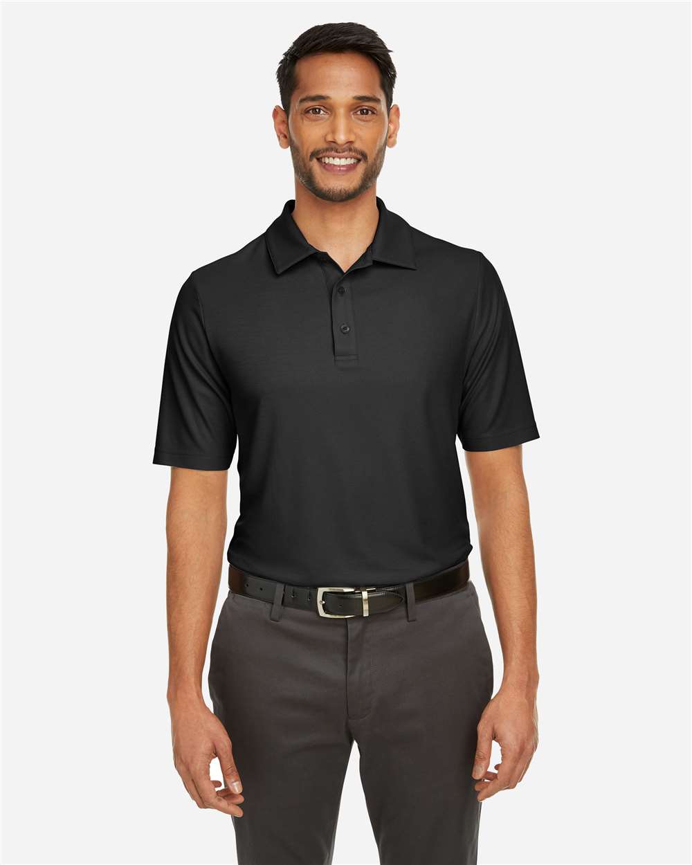Men's Fusion ChromaSoft™ Pique Polo - OnModelFront - B275A7503 - Black