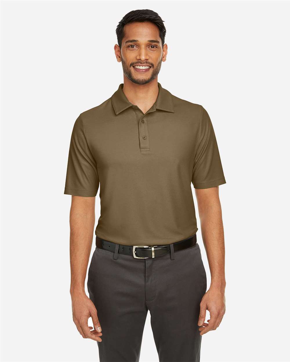 Men's Fusion ChromaSoft™ Pique Polo - OnModelFront - B275A7553 - Coyote Brown