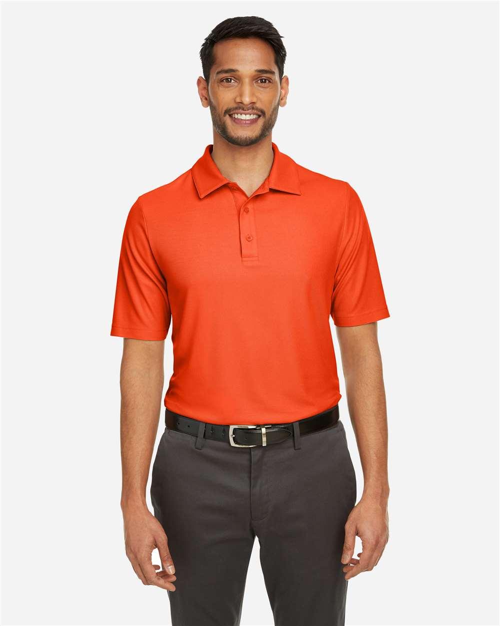Men's Fusion ChromaSoft™ Pique Polo - OnModelFront - B275A7663 - Campus Orange