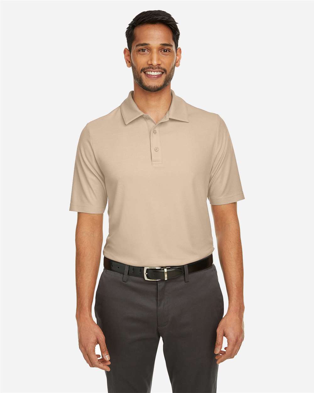 Men's Fusion ChromaSoft™ Pique Polo - OnModelFront - B275A7733 - Stone
