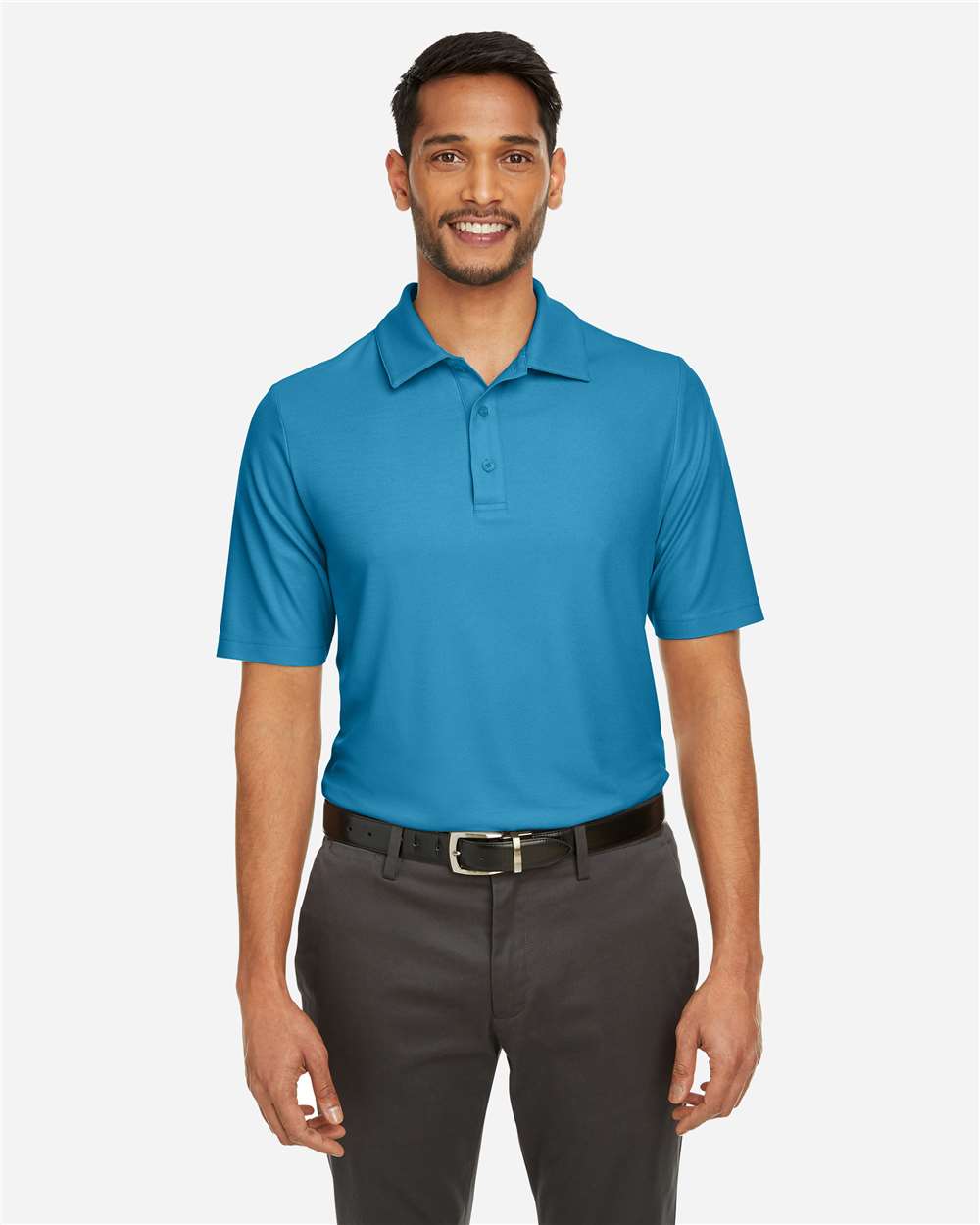 Men's Fusion ChromaSoft™ Pique Polo - OnModelFront - B275A7763 - Electric Blue
