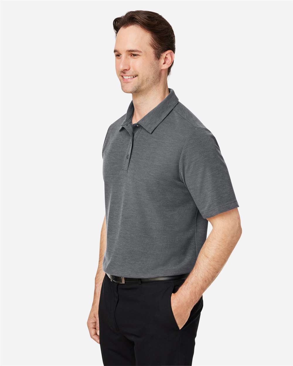 Men's Fusion ChromaSoft™ Pique Polo - OnModelSide - B275A7103 - Carbon Heather