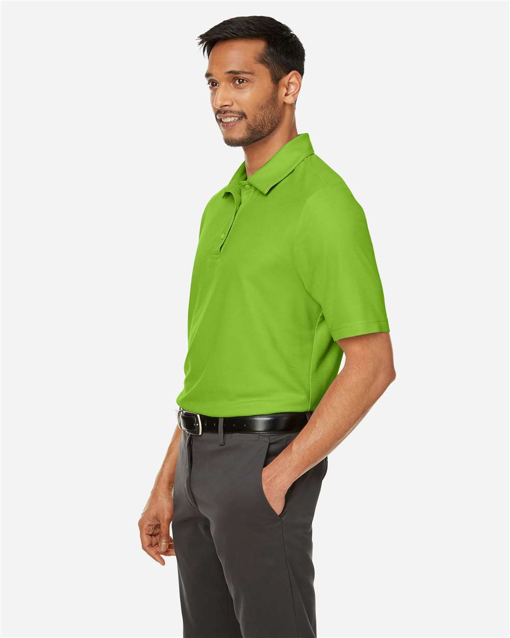 Men's Fusion ChromaSoft™ Pique Polo - OnModelSide - B275A7173 - Acid Green