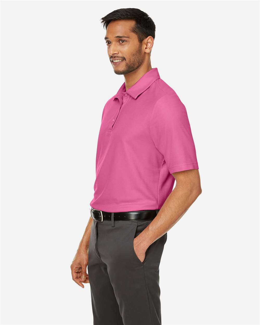 Men's Fusion ChromaSoft™ Pique Polo - OnModelSide - B275A7303 - Charity Pink
