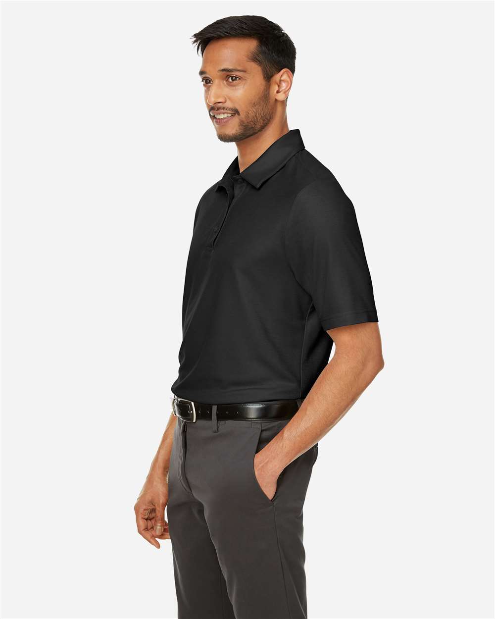 Men's Fusion ChromaSoft™ Pique Polo - OnModelSide - B275A7503 - Black