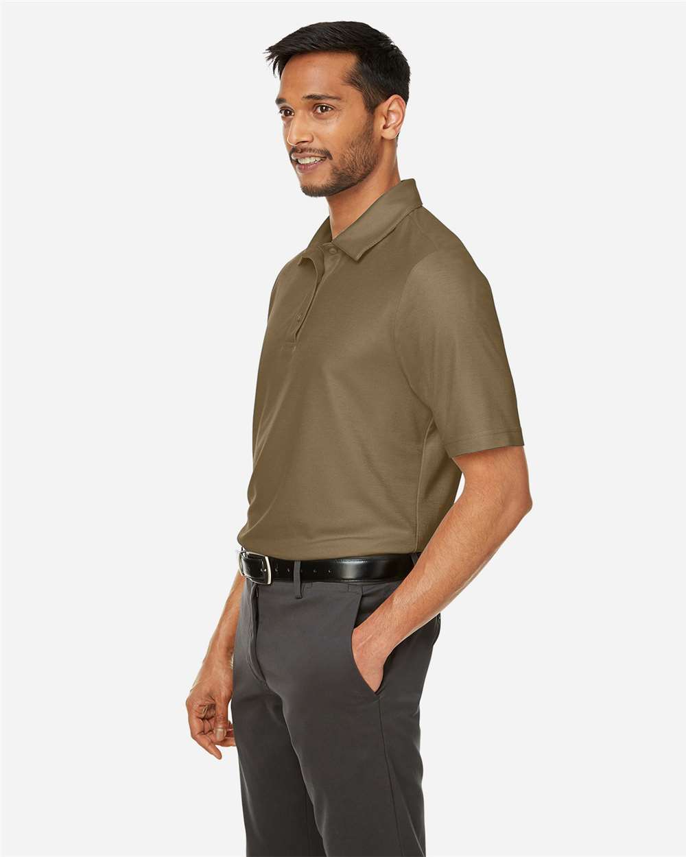 Men's Fusion ChromaSoft™ Pique Polo - OnModelSide - B275A7553 - Coyote Brown