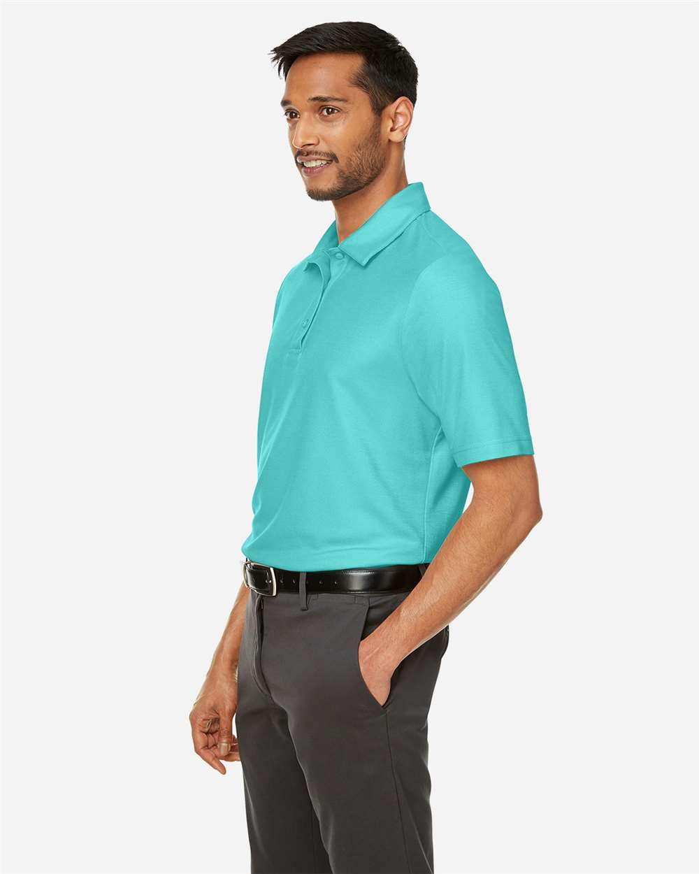 Men's Fusion ChromaSoft™ Pique Polo - OnModelSide - B275A7593 - Sea Glass