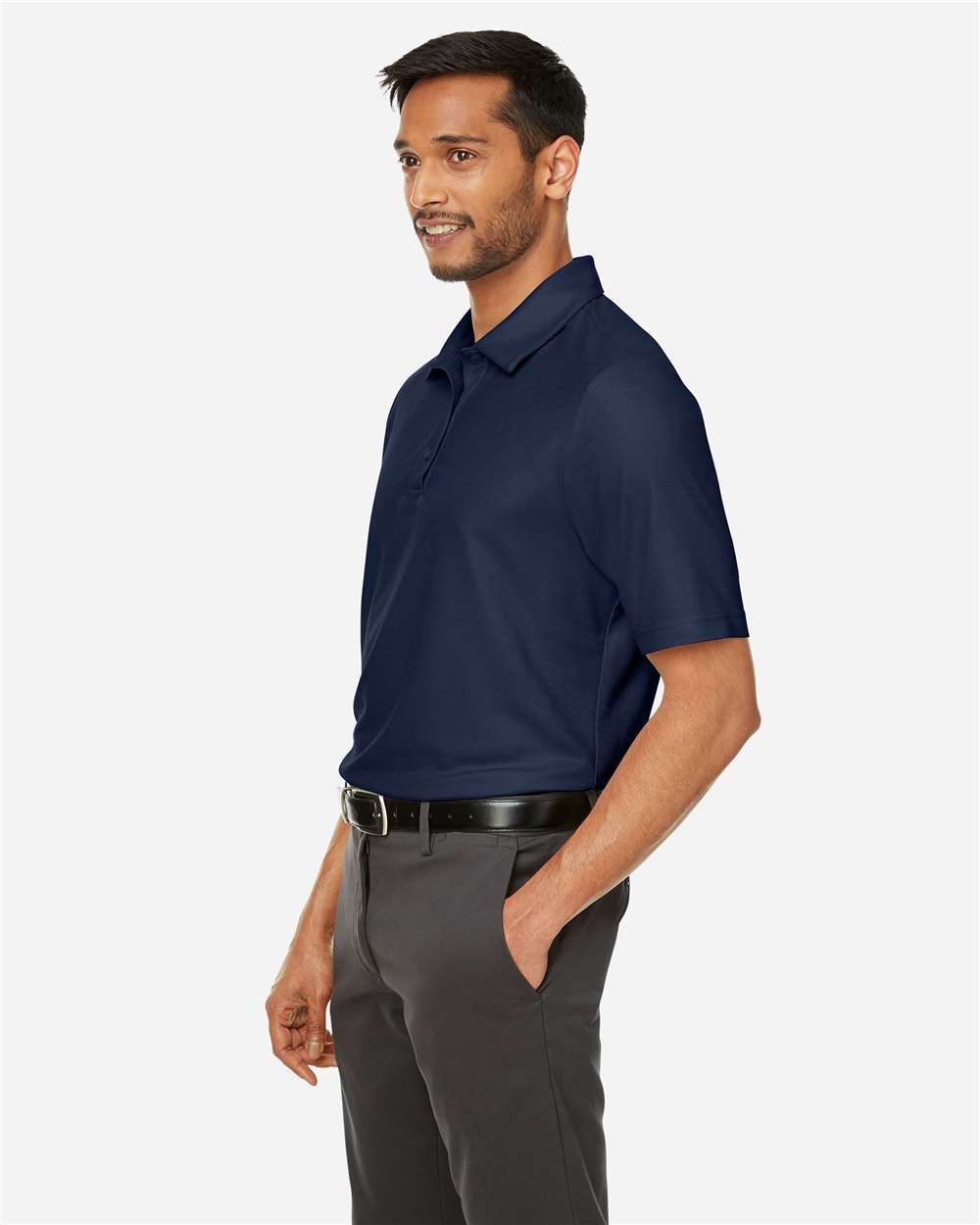 Men's Fusion ChromaSoft™ Pique Polo - OnModelSide - B275A7653 - Classic Navy