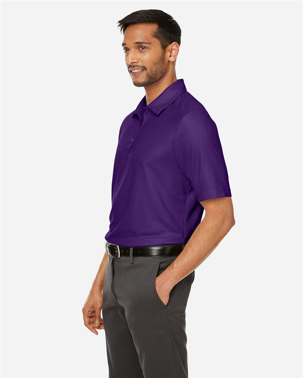 Men's Fusion ChromaSoft™ Pique Polo - OnModelSide - B275A7673 - Campus Purple