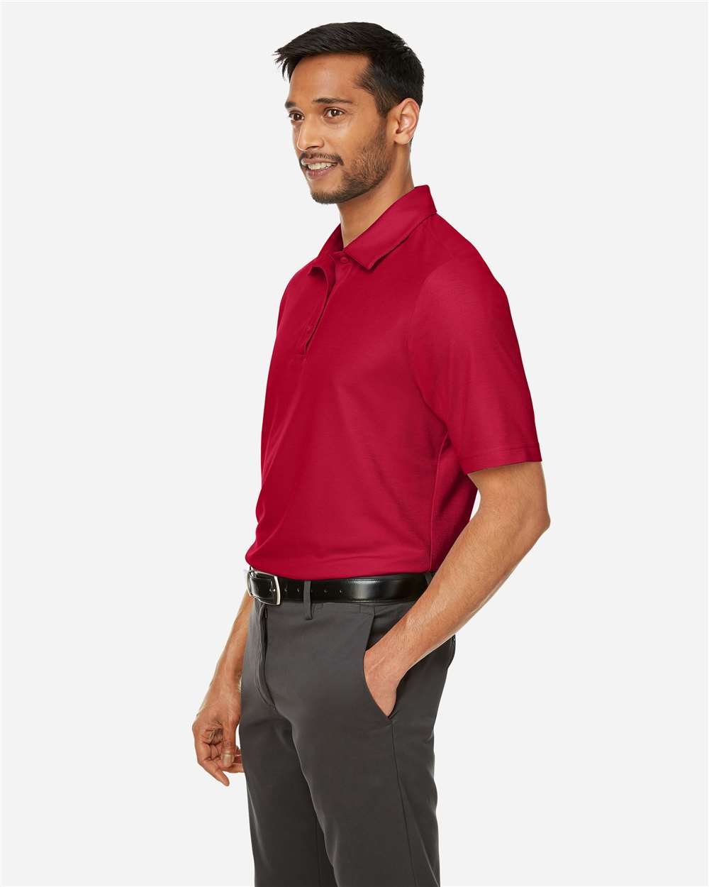 Men's Fusion ChromaSoft™ Pique Polo - OnModelSide - B275A7703 - Classic Red