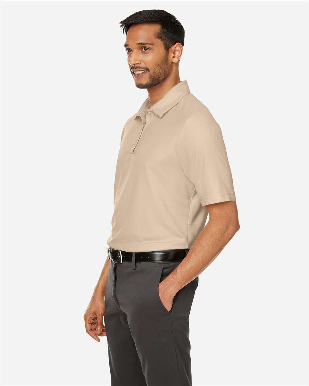 Men's Fusion ChromaSoft™ Pique Polo - OnModelSide - B275A7733 - Stone