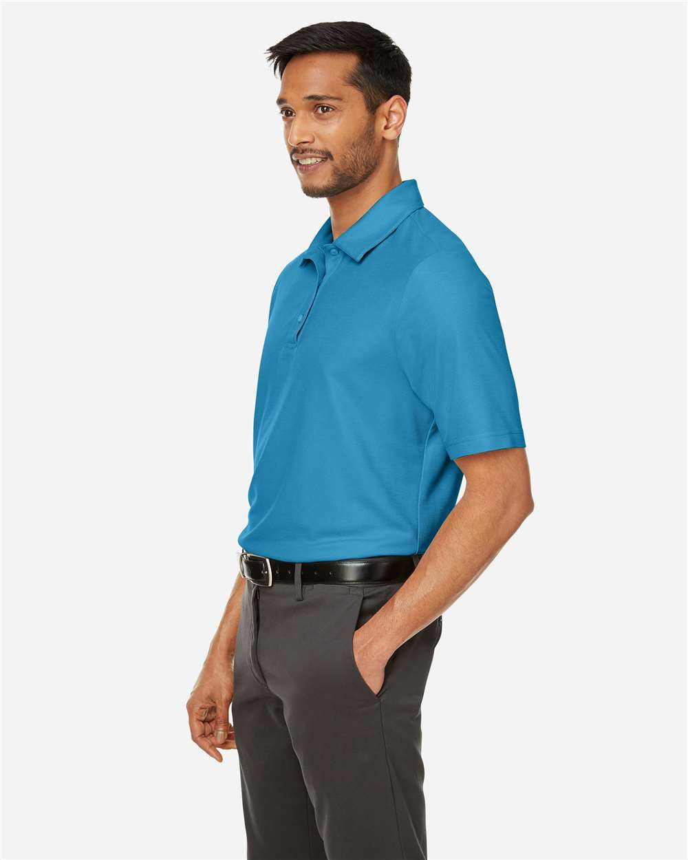 Men's Fusion ChromaSoft™ Pique Polo - OnModelSide - B275A7763 - Electric Blue