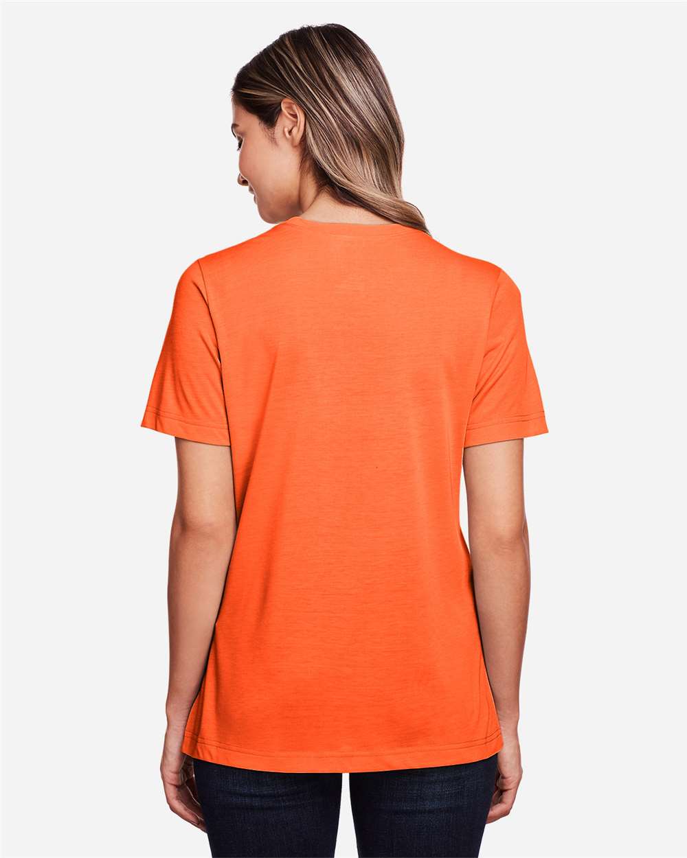 Women's Fusion ChromaSoft™ Performance T-Shirt - OnModelBack - B273A7662 - Campus Orange